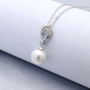 925スターリングシルバーピュアシンプルフレッシュウォーターラウンドシルバーパールリーフペンダントパールネックレス - Product Image 2