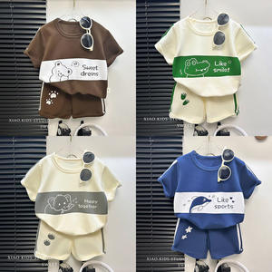 <span class=keywords><strong>Ropa</strong></span> <span class=keywords><strong>Infantil</strong></span> al por Mayor, Conjunto de Verano para Niños, Traje de Algodón a Rayas de Manga Corta para Niños y Niñas - Product Image 2