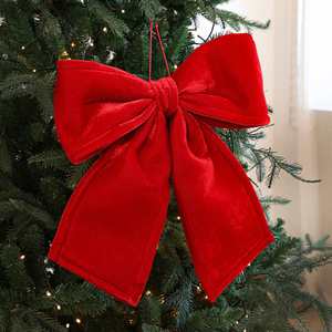 Handmade Velvet Heart-Shaped Bow Plush Flocking Christmas Ornament <b>Cloth</b> Material Home Holiday Wedding Decoration - Product Image 3