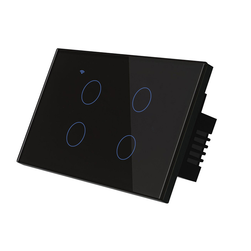 Interrupteur universel WiFi (simple/tension et neutre/tension) 4 gangs, noir