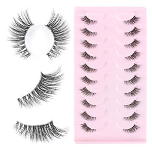 10 paires de demi-cils naturels pour un effet 3D, réutilisables, avec bande transparente invisible, faux cils pour le maquillage quotidien, certifiés OEM ODM MSDS - Product Image 1