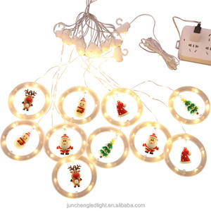 Cadena de luces <span class=keywords><strong>Led</strong></span> para ventana, lámpara de cortina con campana de <span class=keywords><strong>cascada</strong></span>, árbol de Navidad, muñeco de nieve, alce, Feliz Navidad - Product Image 6