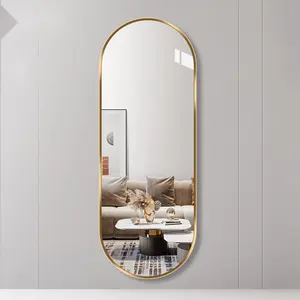 Dekorasi Modern Cermin Dinding Gantung Cermin Berbingkai Paduan Aluminium Hitam