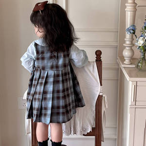 Girls Plaid Dress Long Sleeve School Style Princess Spring Autumn With Tie And Backpack For Toddler Kids - Product Image 3