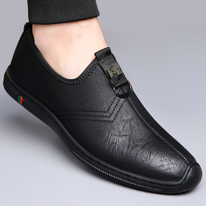 Mocassins en cuir pour hommes, bout rond, à enfiler, semelle en caoutchouc respirante, chaussures décontractées pour la conduite - Product Image 4