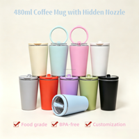 Vente en gros d'usine, tasse isotherme à double paroi de 480 ml avec poignée, base en liège antidérapante, personnalisable, tasse à eau pour la maison, tasse à café