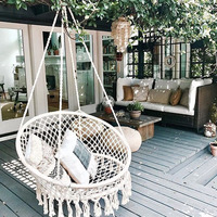 Chaise à bascule ronde en coton avec des franges, hamac Beige, suspendue, mobilier de jardin, offre spéciale