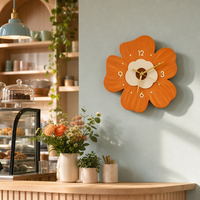 Jam Dinding Kayu 3D Motif Bunga Kreatif Grosir Pabrik Modern Sederhana Oranye Tahan Air Dioperasikan dengan Baterai Set Empat Buah