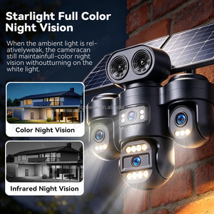 Caméra solaire sans fil 4G extérieure 20MP 4 objectifs 3 PTZ, caméra de sécurité solaire extérieure sans fil CCTV avec sirène et projecteur - Product Image 2