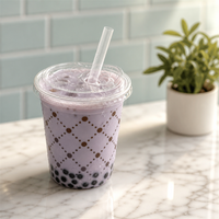 Impression de logo personnalisée, vente en gros de gobelets en plastique transparent PET jetables pour boissons froides et café, avec couvercle, en PP, de 8, 10, 12, 14, 16 et 32 oz.