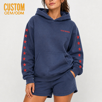 Ensemble décontracté en coton bleu marine pour femme, comprenant un sweat à capuche oversize et un short, avec broderie étoile et imprimé, effet délavé, de haute qualité, fabricant sur mesure