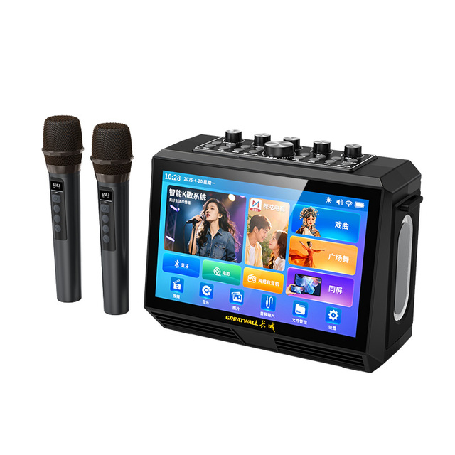 All-in-one Karaoke System Wireless Microphone BT 5.3 Portable Speaker 2 Speakers HD Screen Support USB TF AUX Playback Home