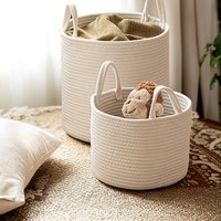 Panier à linge en tissu de coton tissé à la main avec poignées, style Instagram, rangement cylindrique pour vêtements et jouets en peluche