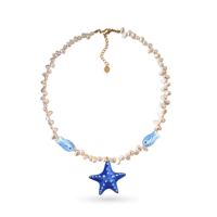 Collier tendance au design exclusif, personnalisé, en alliage, avec perles colorées et pendentifs étoiles de mer en émail océanique, breloque mode