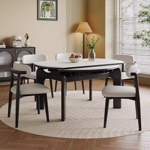 Set da Pranzo Moderno in <span class=keywords><strong>Legno</strong></span> <span class=keywords><strong>Massello</strong></span> con 6 Sedie, Tavolo Rotondo <span class=keywords><strong>per</strong></span> Hotel e Uso Domestico in Appartamenti, Ville, Cucine e Soggiorni - Product Image 4