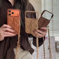 ZL005 Étui de téléphone en cuir de luxe avec porte-monnaie et chaîne, très populaire, pour iPhone 17 Pro Max 16 Plus, sac de téléphone multifonctionnel