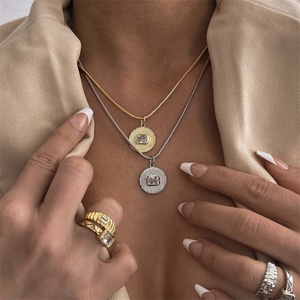 Vintage Women Charm <b>Necklace</b> Gold Plated Zircon Round Pendant <b>Necklaces</b> - Product Image 3