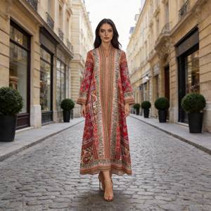 Robe Abaya en Polyester Imprimée Personnalisée de Luxe de Haute Qualité pour Femmes Musulmanes Occasions Spéciales - Product Image 1