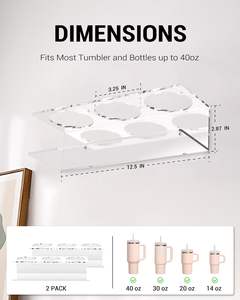 Support mural pour gobelets de 40 oz, organisateur en acrylique, présentoir pour bouteilles d'eau, support de rangement en plastique transparent - Product Image 5