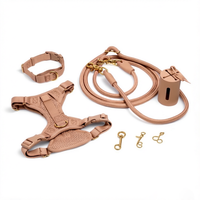 Ensemble de harnais pour chien en cuir suédé OEM ODM avec quincaillerie dorée, harnais rembourré, collier, laisse et porte-sac à excréments pour chiens de petite et moyenne taille