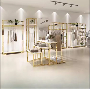 Espositore Multifunzione in Acciaio Inox Dorato di Alta Qualità, <span class=keywords><strong>Stand</strong></span> per <span class=keywords><strong>Abbigliamento</strong></span> Semplice da Terra per Boutique - Product Image 5