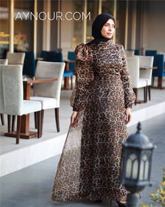 Abbigliamento etnico islamico preghiera elegante soffio maniche lunghe stampa leopardo Organza Chiffon abito Abaya musulmano Dubai <span class=keywords><strong>turchia</strong></span> Ramadan - Product Image 5