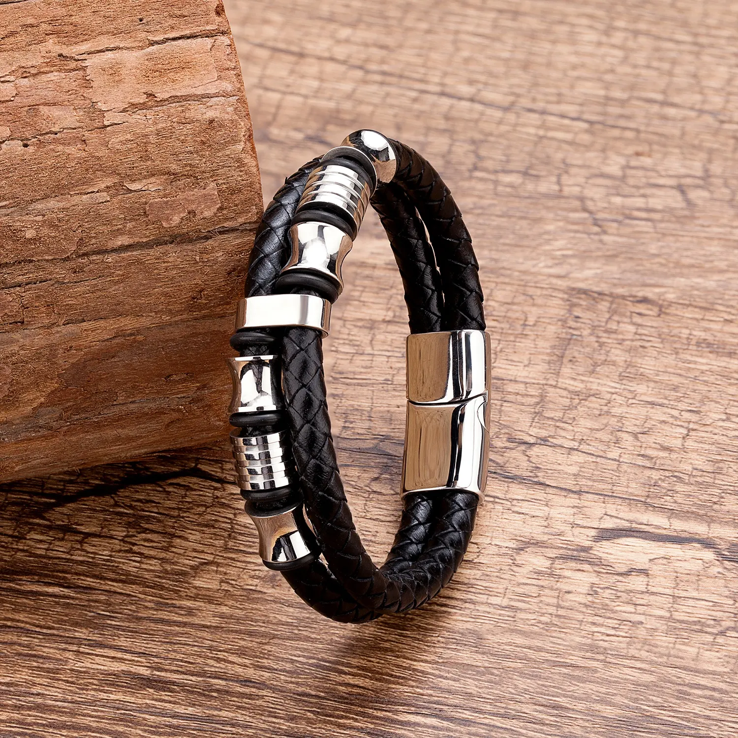 Wholesale High Quality Men's Magnetic Clasp Men Jewelry Bracelet Genuine Leather Bracelet