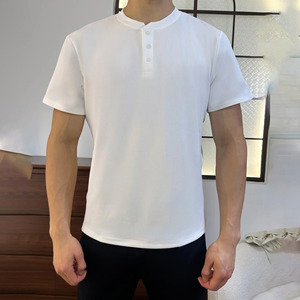 เสื้อยืด AMZ รุ่นคัสตอม ซัมเมอร์ สลิมฟิต สไตล์อเมริกัน ไซส์ US แขนสั้น ติดกระดุม คอเฮนลีย์ ผ้าทอเนื้อเรียบ สีพื้น 100% โพลีเอสเตอร์ สำหรับผู้ชาย - Product Image 3