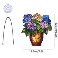 Plante verte et animal en pot acrylique vert fenêtre suspendue attrape-soleil avec crochet et boîte-cadeau