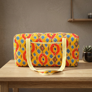Sac de voyage week-end en tissu coloré avec fermeture éclair, grande capacité, sac de sport jaune, rouge, bleu, matelassé fait main - Product Image 1