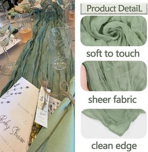 <b>Green</b> Woven Cheesecloth Gauze Modern <b>Table</b> <b>Runner</b> 10Ft 120 Inches Reusable for Wedding Bridal - Product Image 3