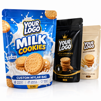 Sacs Mylar personnalisés imprimés pour biscuits au lait 3,5g, lot de trois pochettes avec fermeture éclair, sacs d'emballage alimentaire pour snacks et biscuits, à fond stable