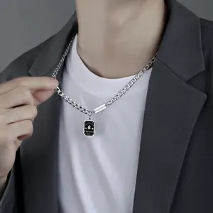 New Trendy Nameplate Pendant Clavicle Chain for Men Hip-hop Fashion Classic Cuban Chains Necklaces Male's Jewelry