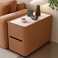 Console d'entrée moderne et minimaliste pour villa, table de rangement, luxe léger, haut de gamme, salon, bois massif, plateau en marbre, revêtement en cuir