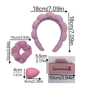 Famous Square Claw Cloud Headband Set, Macaron Color Elastic <strong>Scrunchie</strong> &amp; Makeup Sponge, Trendy Makeup &amp; Hair Styling Kit - Product Image 3