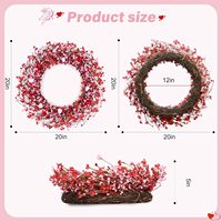 Couronne de baies artificielles en forme de cœur de 20 pouces pour la Saint-Valentin, faite à la main, en plastique, pour décoration florale de porte d'entrée