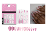 Lot de faux ongles réutilisables de luxe, longs, en amande, rose nude, avec ligne métallique 3D, personnalisables, marque privée, vente en gros