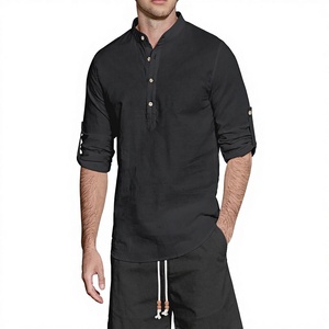 Ensemble décontracté 2 pièces JEMLDL pour <span class=keywords><strong>homme</strong></span> en fibre de bambou 100 %, chemise Henley cubaine à manches longues et short, <span class=keywords><strong>tenue</strong></span> d'été pour les vacances à la plage - Product Image 1