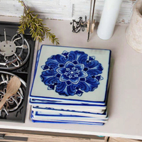 Autocollants muraux modernes chinois, motif fleur bleue, sous-verres carrés en céramique, porte-gobelets, tapis résistants à la chaleur, 2 pièces, personnalisables