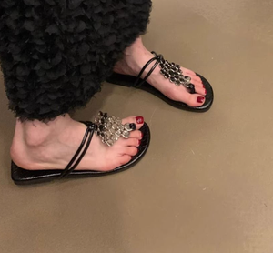 Nuovi Arrivi: Sandali da <span class=keywords><strong>Donna</strong></span> con Anello per Dito e Paillettes, Stile Coreano, Tacco Piatto in PU, Supporto OEM, Leggeri, per Vacanze, Spiaggia e Uso Quotidiano - Product Image 3