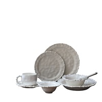 Assiette en céramique irrégulière à motif perle, bol, tasse, soucoupe, assiette à dessert, assiette à dîner, compatible micro-ondes, design rétro, luxe léger, vintage