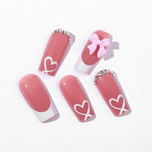 Uñas Postizas Francesas Hechas a Mano con Forma de Corazón, Uñas Postizas de Longitud Media, 24 Piezas, Venta al por Mayor - Product Image 5
