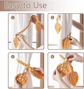 Boho <strong>Curtain</strong> Tiebacks <strong>Curtain</strong> Holdbacks Double Leaves Woven Cotton Rope <strong>Curtain</strong> <strong>Tie</strong> <strong>Backs</strong> for Indoor Drapes Decorative - Product Image 6