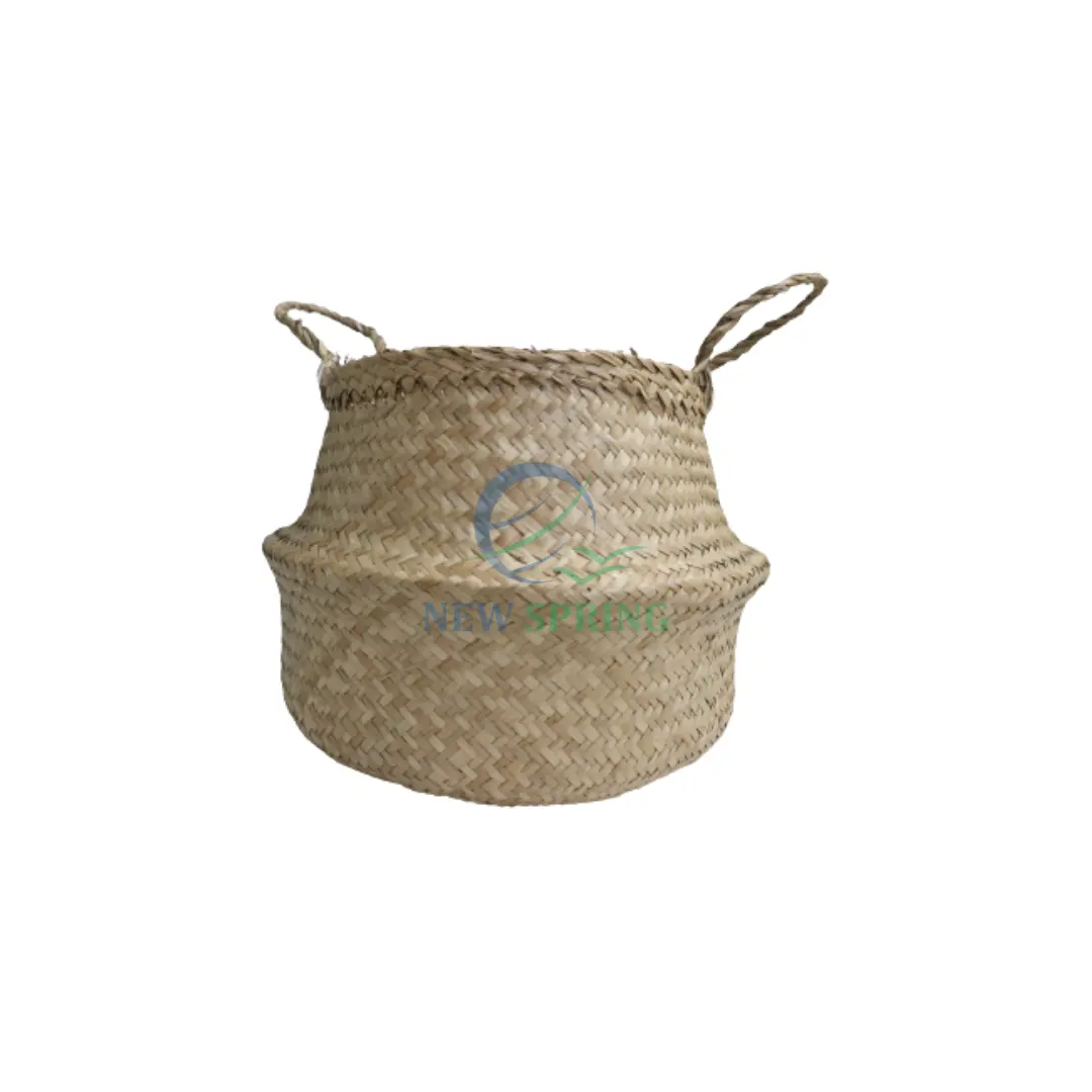 Woven Seagrass Belly Basket for Storage Plant Pot Basket and Laundry, Picnic and Grocery Basket