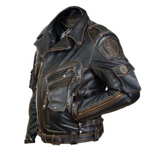 Veste de moto en cuir PU vintage pour homme, personnalisée en usine, de haute qualité, avec plusieurs fermetures éclair et coupe-vent - Product Image 6
