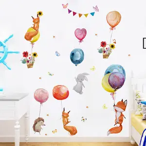 Мультяшные животные, наклейки на стену для детской комнаты, милый кролик, воздушные шары, наклейки для детей, наклейки на стену из бумаги, дизайн