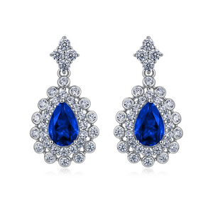 925 Silver Sapphire <b>Earrings</b> with Water Drop Light Luxury Charm <b>Earrings</b> - Product Image 1