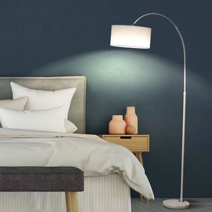 Minimalist <b>Floor</b> <b>Lamp</b> White Fabric Drum Shade Metal Base <b>LED</b> E27 3500K Warm Light Adjustable Height Residential Use Dimmable - Product Image 5