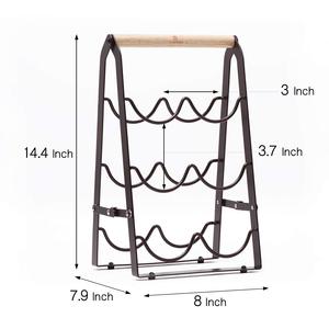 Estante plegable para vino, <span class=keywords><strong>encimera</strong></span> de 3 niveles, diseño rústico clásico, 6 botellas, soporte de cocina, estante de <span class=keywords><strong>madera</strong></span> y Metal - Product Image 3