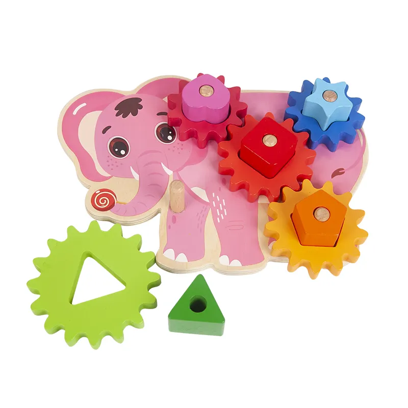 Amazon hot sale Wooden Animal Gear Game Wholesale Combination Rotating Gearwheel Children early Educational Toys